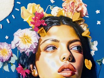 La artista Annie Álvarez presenta su obra “Hilito de sangre sale del corazón”, óleo y lana sobre tela, 2025. CORTESÍA