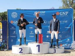 Ganadores Gran Premio CSI4 1.55 GNP: Francisco José Lomelín, Samuel Parot y Juan Manuel Luzardo. GENTE BIEN JALISCO / E. Escamilla