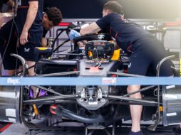 Un miembro del equipo prepara el coche del piloto de Red Bull Racing, Max Verstappen, en los boxes del Autódromo Internacional de Miami. EFE/EPA/C. HERRERA