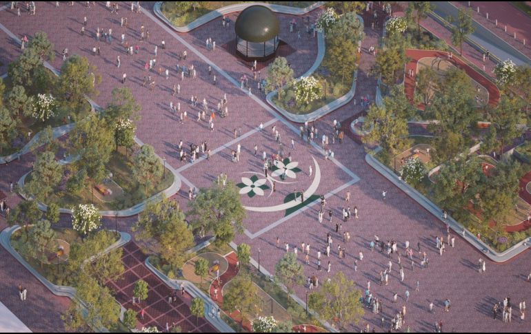 Proyección de la plaza de las Américas con nuevo arbolado a los costados del andador. X/ZapopanGob
