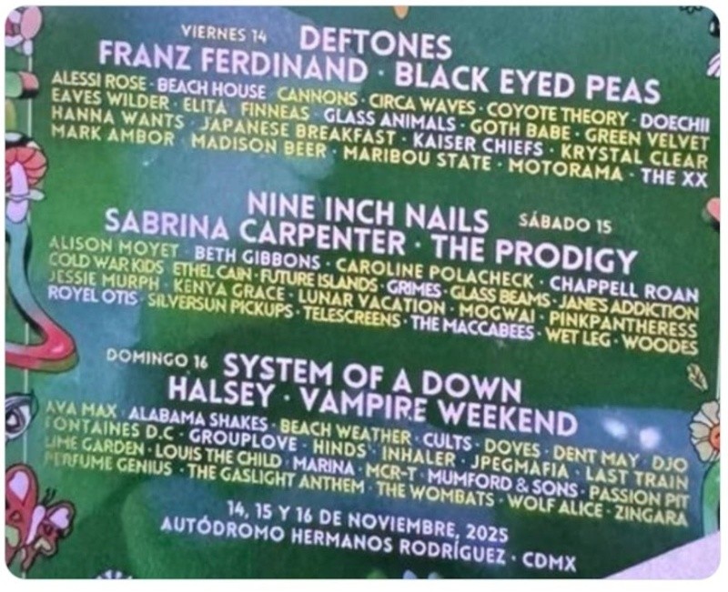 &nbsp;Este sería el aparente lineup que se ha vuelto viral del próximo Corona Capital. X/ESPECIAL