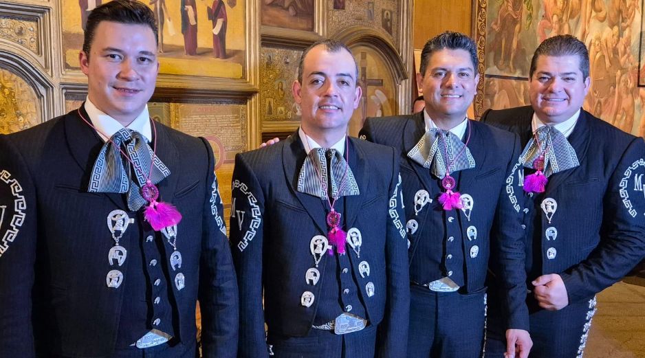 Durante la conferencia de prensa estuvieron presentes Daniel Arellano, Agustin Sandoval y Andres González, integrantes del Mariachi Vargas de Tecalitlán, además del director Carlos Martínez. EL INFORMADOR / F. Salcedo