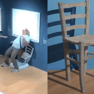 Museo buscaría demandar a hombre que se sentó en silla y la rompió (VIDEO)