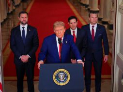 El presidente de Estados Unidos, Donald Trump, pronuncia un discurso a la nación, este sábado, 21 de junio, en la Casa Blanca, en Washington DC. EFE/C. Barria.