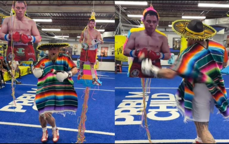 Jake Paul encendió las redes al destruir piñatas de Chávez Jr. y Canelo. X/ @jakepaul.
