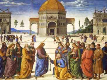«Yo te daré las llaves del Reino de los cielos; todo lo que ates en la tierra quedará atado en el cielo, y todo lo que desates en la tierra quedará desatado en el cielo». WIKIPEDIA/«Cristo entrega a Pedro las llaves del reino de los cielos», de Pietro Perugino