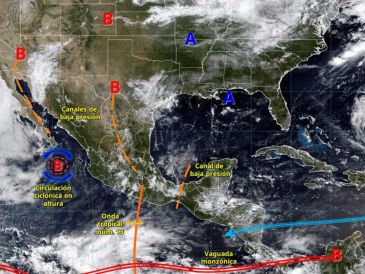 Estos sistemas provocarán lluvias fuertes a intensas en múltiples estados, así como altas temperaturas en regiones del norte, occidente, sur y sureste. SMN