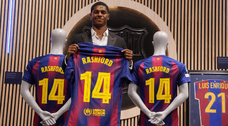 Marcus Rashford, de 27 años, se unirá a un ataque del Barcelona que incluye a Lamine Yamal, Raphinha y Robert Lewandowski. EFE / E. Fontcuberta