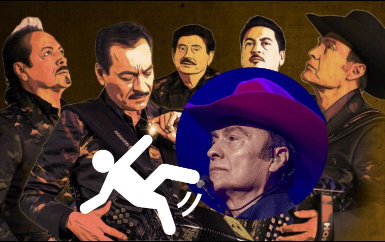 El cantante de 72 años tropezó y cayó a la orilla del escenario cuando se encontraba cantando; sin dejar de cantar y sin soltar del todo su acordeón, el intérprete se incorporó casi de inmediato. X / @tigresdelnorte