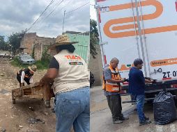 También se llevó a cabo una jornada de intervención en Valle de los Sauces, donde se contó con cinco camiones y una camioneta de corresponsabilidad. ESPECIAL / GOBIERNO DE TLAJOMULCO