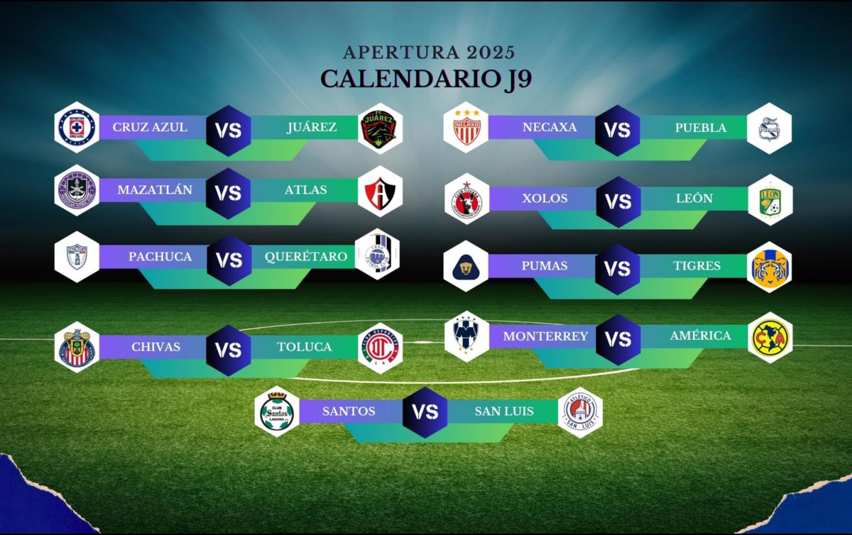 La J9 comenzará la acción con cuatro duelos a disputarse el viernes 19 de septiembre y cierra con un encuentro programado para el domingo 21. ESPECIAL / CANVA