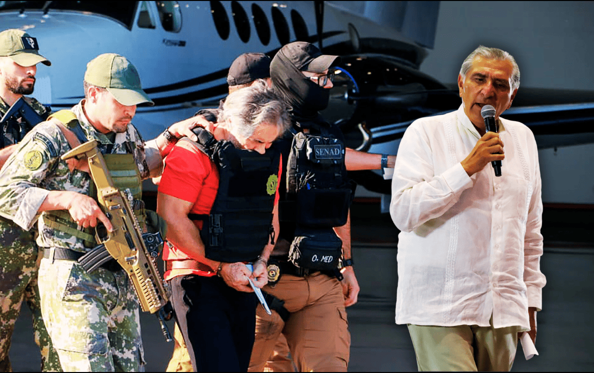 Adán Augusto López Hernández (d) respondió a cuestionamientos sobre el presunto líder del grupo criminal “La Barredora”. EL INFORMADOR / EFE / ARCHIVO