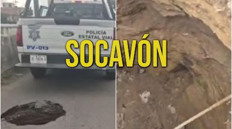 El hoyanco aparenta ser de varios metros de profundidad y mucho más ancho de lo que aparenta la superficie. ESPECIAL / Policía Vial Jalisco