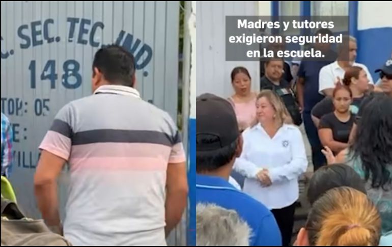 Ante la alerta, madres y padres se manifestaron a las afueras de la escuela exigiendo medidas de seguridad inmediatas, entre ellas la revisión de mochilas para prevenir cualquier riesgo. ESPECIAL