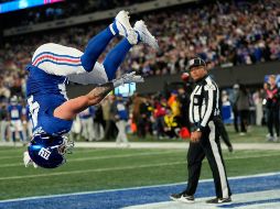 El novato Cam Skattebo brilló en la victoria de Nueva York. AP/S. Wenig