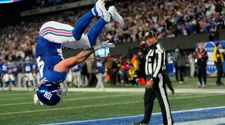 El novato Cam Skattebo brilló en la victoria de Nueva York. AP/S. Wenig