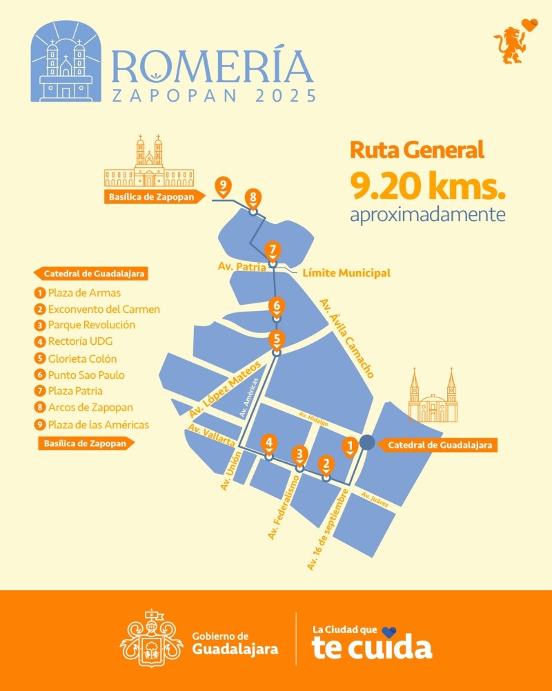 Ruta de la Romería 2025. ESPECIAL/Gobierno de Guadalajara 