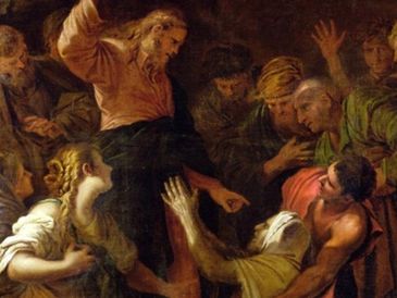 «Uno de ellos, al ver que estaba curado, regresó, alabando a Dios en voz alta, se postró a los pies de Jesús y le dio las gracias». WIKIPEDIA/«Cristo curando a un leproso», de Jean-Marie Melchior Doze