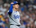 Yamamoto lanzó juego completo, primero para los Dodgers en playoffs desde 2004. Permitió solo tres imparables y una carrera. AP/B. Anderson