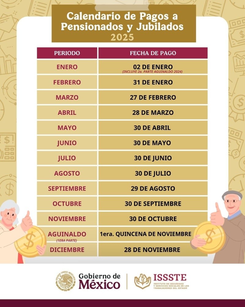 &nbsp;Calendario de pagos de pensión ISSSTE 2025. ESPECIAL