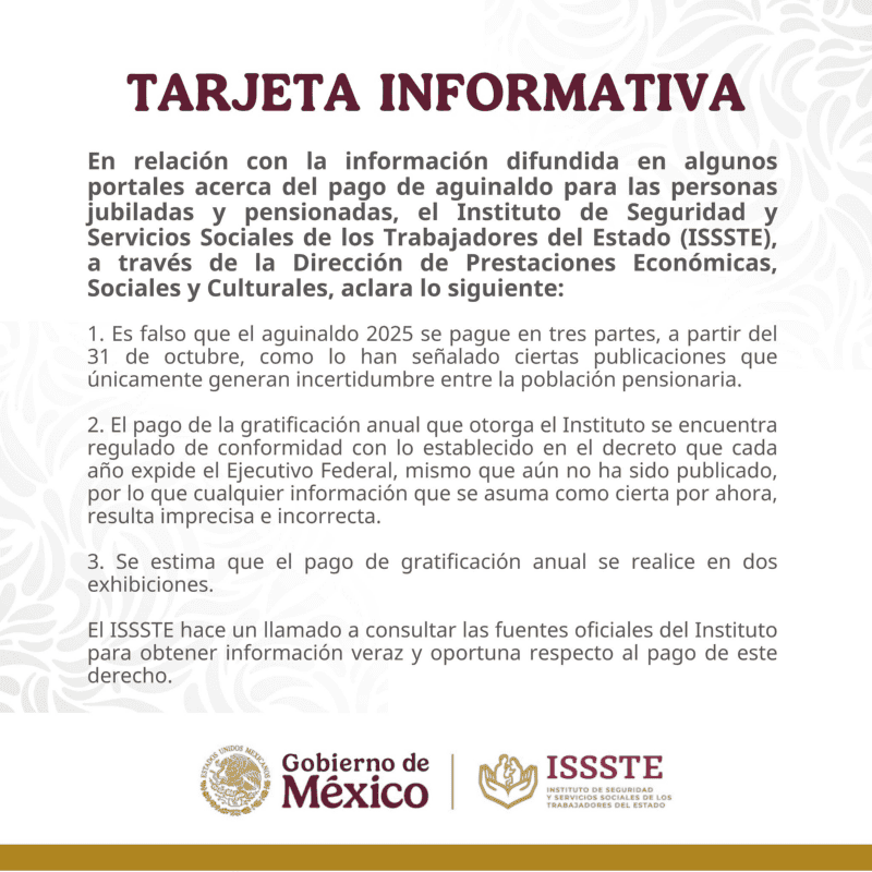 &nbsp;Se estima que el pago del aguinaldo se realice en dos exhibiciones. ESPECIAL/ISSSTE