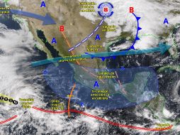 Canales de baja presión, humedad proveniente de tres océanos y la onda tropical número 39 generarán lluvias dispersas en el occidente, centro, sur y sureste del país. ESPECIAL/ SMN.