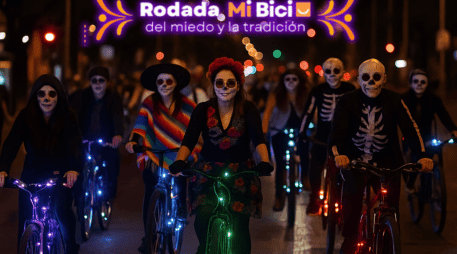 La Rodada del miedo y la tradición forma parte de las actividades culturales que buscan rescatar el espíritu del Día de Muertos. DALL-E/ X/@MiBiciPublica