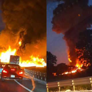 Se incendia pipa tras volcar en la autopista México-Puebla