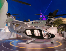 La aeronave de Joby que se exhibió por primera vez en la Cumbre Mundial de Gobiernos está diseñada para transportar un piloto y cuatro pasajeros a velocidades de hasta 200 millas por hora. JOBYAVIATION.COM