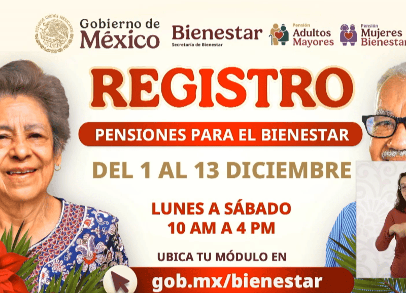 Fechas de registro Pensión Bienestar de diciembre de 2025. ESPECIAL