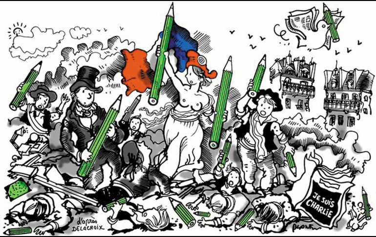 Trabajo del ilustrador Plantu (Francia), integrante de Cartooning for Peace, que alude a la defensa de la libertad de expresión. CORTESÍA/ Cartooning for Peace