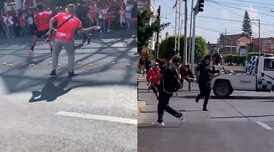 Seguidores de ambos clubes coincidieron en una vialidad que conduce al estadio, situación que derivó en un intercambio de insultos y el lanzamiento de objetos. ESPECIAL.