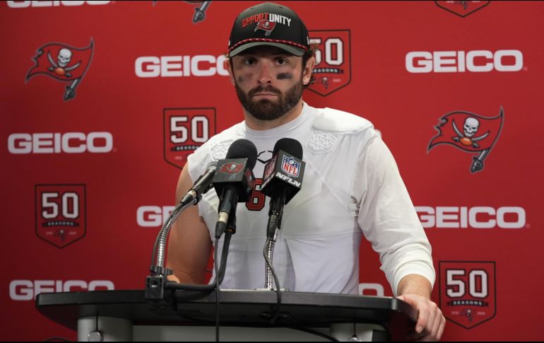 El quarterback de los Buccaneers, Baker Mayfield, habló en una conferencia de prensa sobre lo que sigue para el equipo tras sufrir esta derrota. AP