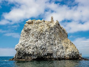 La piedra ancestral que emerge en las aguas de la bahía de San Blas, es considerado el punto donde nació la vida según la cosmogonía wixárika. CORTESÍA