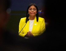 Fotografía de Delcy Rodríguez durante una conferencia de prensa en el palacio presidencial de Miraflores en Caracas, Venezuela. AP/A. Cubillos