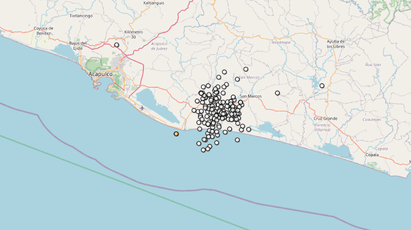 &nbsp;Imagen tomada desde el SSN. Se aprecian las réplicas tras el sismo del 2 de enero en San Marcos, Guerrero. ESPECIAL / SSN