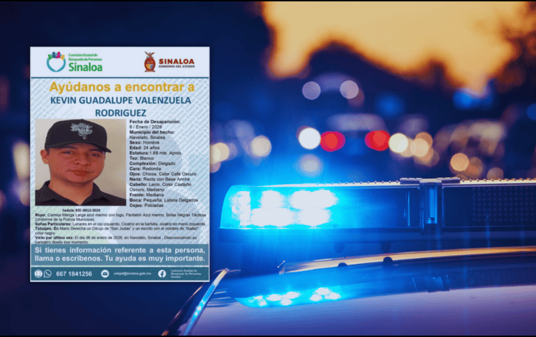 Kevin Guadalupe Valenzuela Rodríguez, de 24 años de edad, viste el uniforme oficial de policía y calza botas tácticas. ESPECIAL