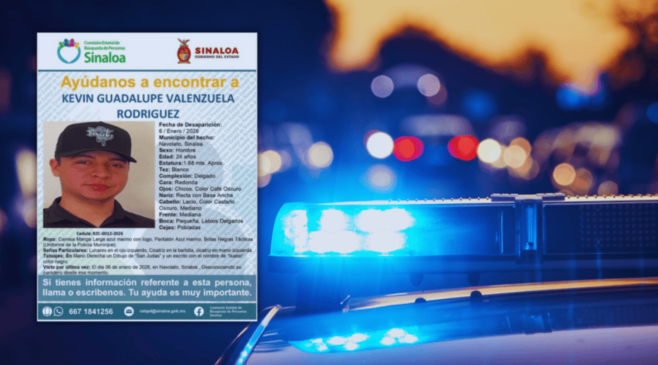 Kevin Guadalupe Valenzuela Rodríguez, de 24 años de edad, viste el uniforme oficial de policía y calza botas tácticas. ESPECIAL