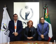 Autoridades de la CNDH y de Leche para el Bienestar durante la firma del convenio para promover el derecho a la alimentación en México.  CORTESÍA/ CNDH