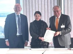 Aurelio López Rocha, presidente del CRT, durante la visita a la sede de la OMPI  donde se firmó una carta de intención con el IMPI. CORTESÍA