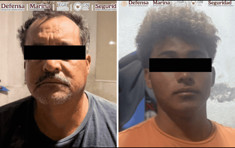 Los detenidos fueron identificados como Víctor Manuel 'N', de 59 años, conocido como 'el Profe' y Leonardo 'N', de 20 años, ambos señalados como integrantes de 'Los Rusos'. ESPECIAL/X/ @GabSeguridadMX