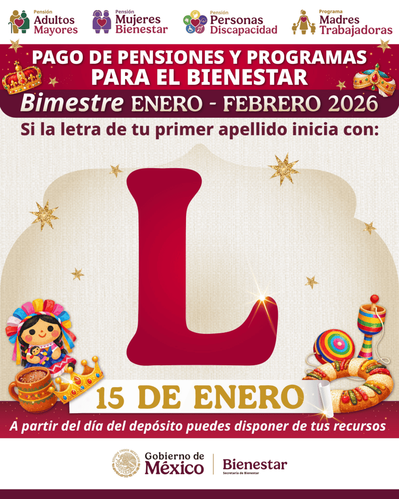 &nbsp;El jueves 15 de enero el turno es de las personas que tienen un apellido paterno que comienza con la letra L. ESPECIAL