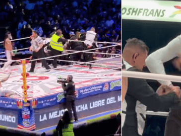 De acuerdo con versiones de personas que se encontraban en la arena, el individuo, presuntamente de origen extranjero y aparentemente bajo los efectos del alcohol, subió al ring e intentó escalar hasta la tercera cuerda. X/@fredy_guevara27