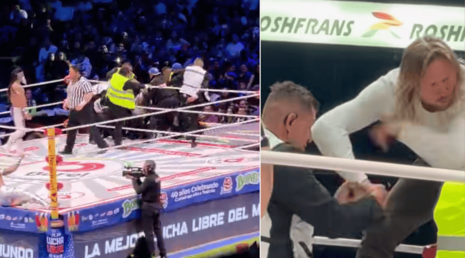 De acuerdo con versiones de personas que se encontraban en la arena, el individuo, presuntamente de origen extranjero y aparentemente bajo los efectos del alcohol, subió al ring e intentó escalar hasta la tercera cuerda. X/@fredy_guevara27