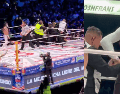 De acuerdo con versiones de personas que se encontraban en la arena, el individuo, presuntamente de origen extranjero y aparentemente bajo los efectos del alcohol, subió al ring e intentó escalar hasta la tercera cuerda. X/@fredy_guevara27