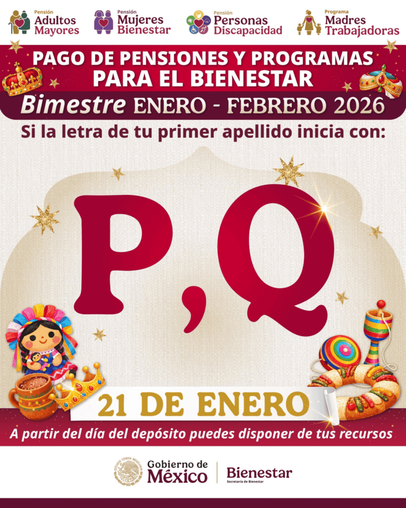 &nbsp;El miércoles 21 de enero es el turno de las personas que tienen un apellido paterno que comienza con alguna de las siguientes letras: P, Q. ESPECIAL