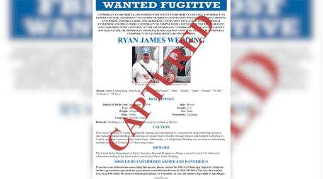 Fotografía tomada de la cuenta oficial @FBIDirectorKash en la red social X del director del FBI, Kash Patel, que muestra un cartel que anuncia la captura del exatleta olímpico canadiense Ryan Wedding. Wedding. EFE/ @FBIDirectorKash