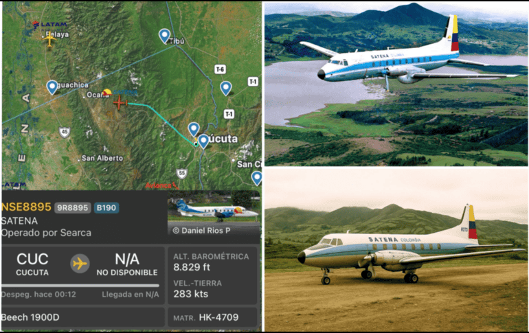 El avión desaparecido es un Beechcraft de fabricación estadounidense con matrícula HK4709 y capacidad para 19 pasajeros (izquierda).  INSTAGRAM/@colombiaalaire/@aerolineasatena/ESPECIAL