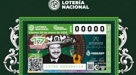 La Lotería Nacional conmemoró en su billete el centenario del natalicio de José Alfredo Jiménez. X/lotenal