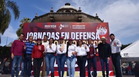 Integrantes del Comité Estatal de Morena Jalisco realizaron una asamblea informativa en el centro histórico para expresar su respaldo a la Presidenta Claudia Sheinbaum. MORENA JALISCO